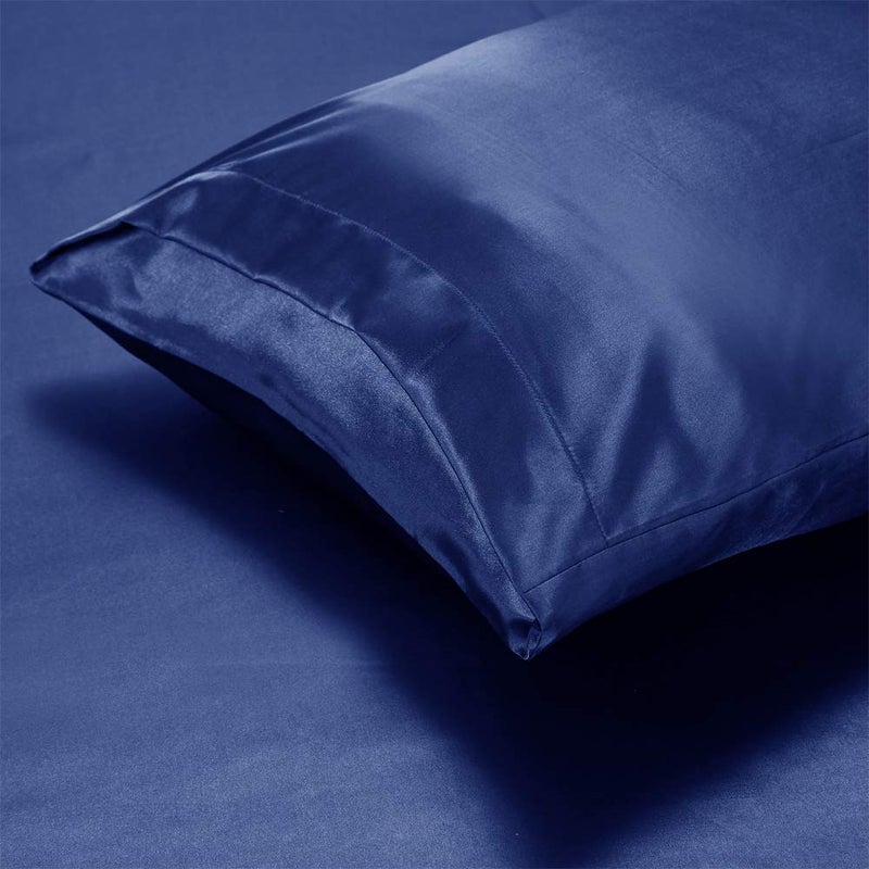 AiMay 3 Piece Satin Duvet Cover Set (1 Duvet Cover + 2 Pillowcases) Rich Silk Luxury 100% Super Soft Microfiber Bedding Collection Reversible Stain-Resistant Wrinkle Free (Queen, Navy Blue) - Image 3